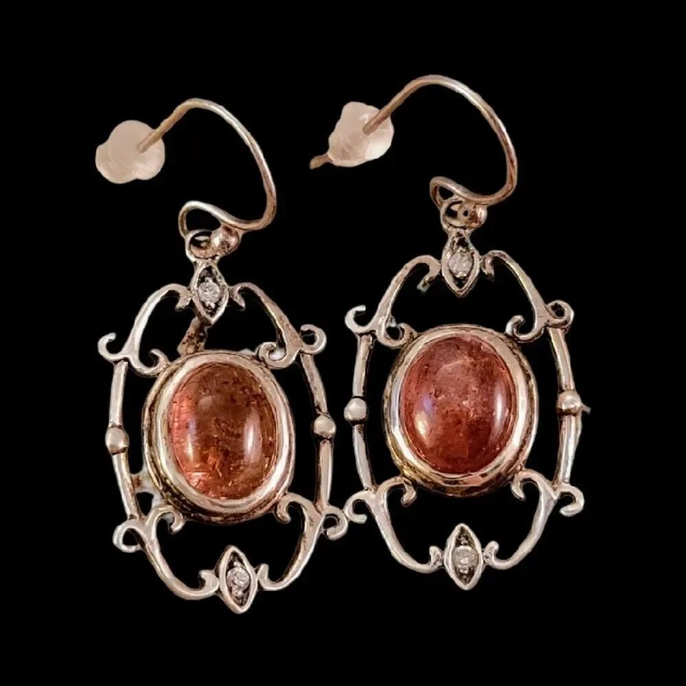 Sterling Silver Pink Amethyst Cab Pear Drop Earrings
